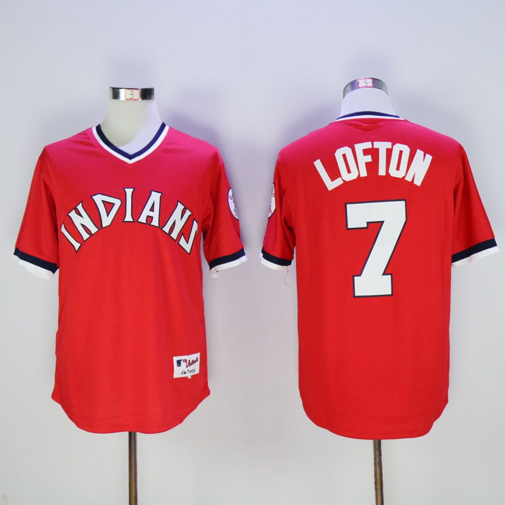 Men Cleveland Indians #7 Lofton Red Throwback 1976 MLB Jerseys